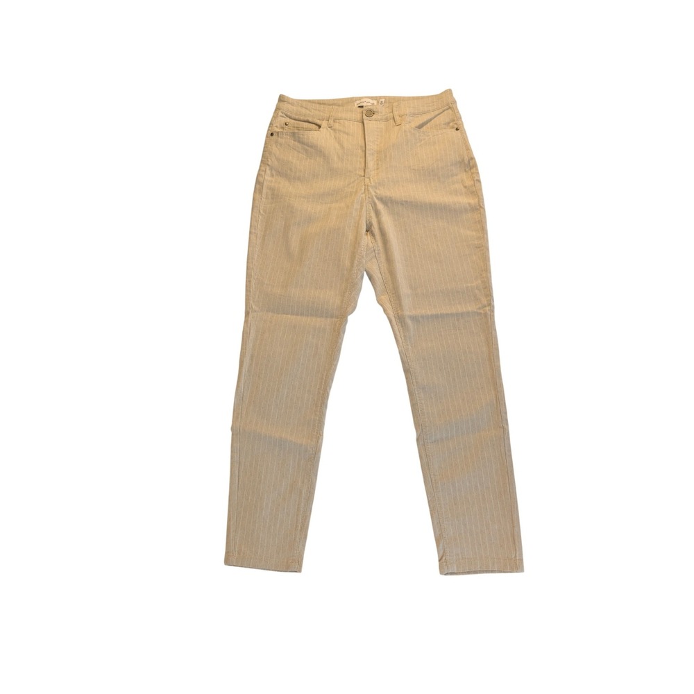 Gibson Latimer Linen Blend High Rise Pants Womens 14 Tan Pinstripe Stretch